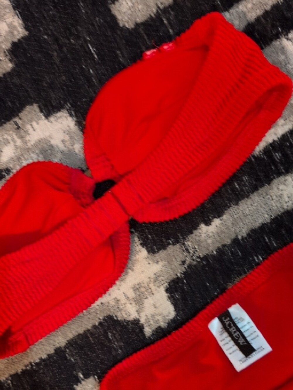 J. Crew Red Ribbed Bandeau Bikini Set with Ring Detail - Picture 5 of 9